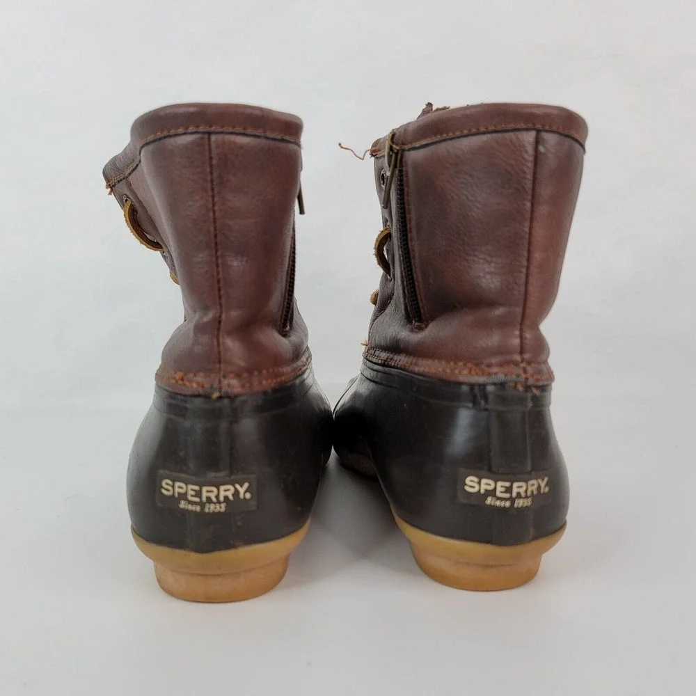 Sperry Duck Boots Girls‎ 4 Topsides Saltwater Brown Leather Side Zip YG55362